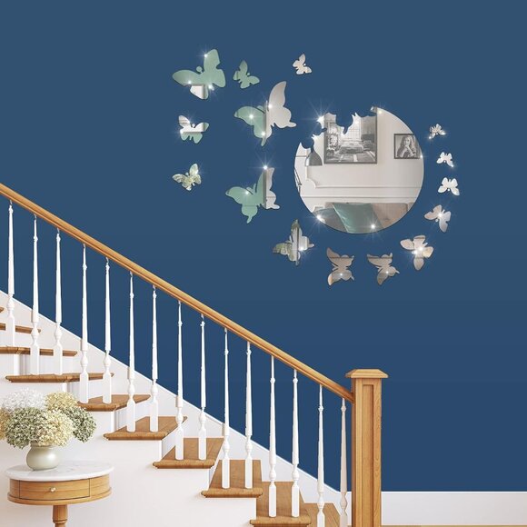 17 Pieces 3D Acrylic Mirror Stickers Butterfly Mirror Wall Stickers DIY Removabl - Picture 1 of 6
